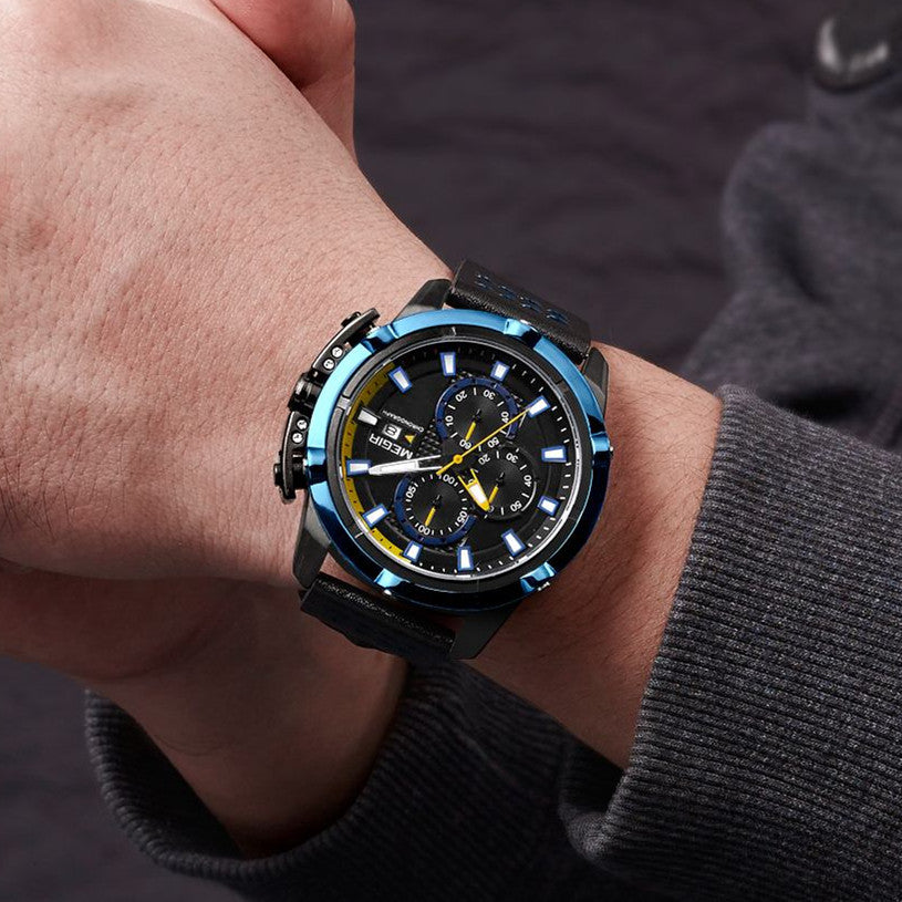 MEGIR Luxury Men's Watch Top Brand Fashion Sports Military Watches for Men Waterproof Quartz Wristwatch Leather Clock Man 2062