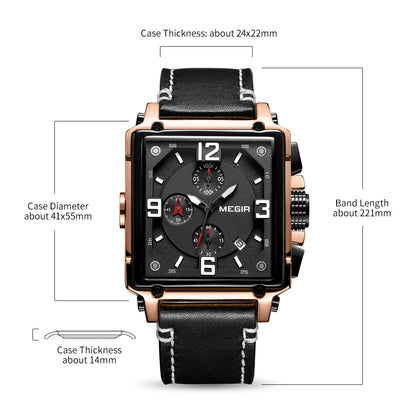 MEGIR Men Watch Top Brand Luxury Chronograph Quartz Watches Clock Men Leather Sport Army Military Wrist Watch Relogio Masculino