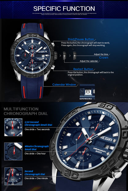 MEGIR Fashion Sport Watches for Men Top Brand Military Quartz Wristwatch Calendar Male Clock Chronograph Montre Homme 2055