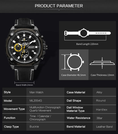 MEGIR Men's Quartz Watches Top Brand Luxury Military Sports Watch Chronograph Fashion Man Clock Wristwatch montre homme 2054