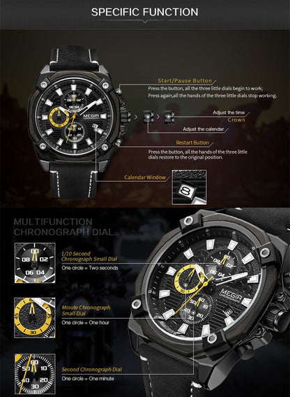MEGIR Men's Quartz Watches Top Brand Luxury Military Sports Watch Chronograph Fashion Man Clock Wristwatch montre homme 2054