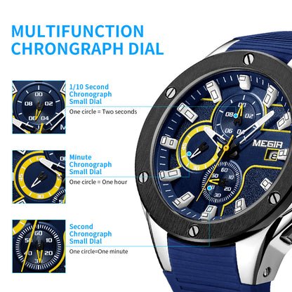 MEGIR Men Sport Military Watch Luxury Luminous Chronograph Quartz Watches Clock Calendar Waterproof Wristwatch Relogio Masculino