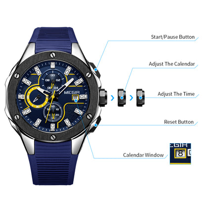 MEGIR Men Sport Military Watch Luxury Luminous Chronograph Quartz Watches Clock Calendar Waterproof Wristwatch Relogio Masculino