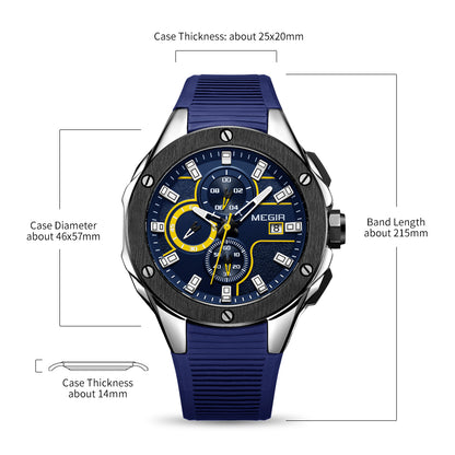 MEGIR Men Sport Military Watch Luxury Luminous Chronograph Quartz Watches Clock Calendar Waterproof Wristwatch Relogio Masculino
