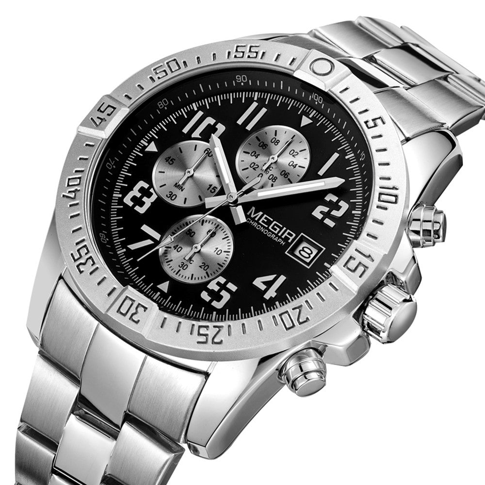 MEGIR Men's Business Quartz Watches Top Luxury Brand Casual Wristwatch Waterproof Date Clock Stainless Steel Man Chronograph