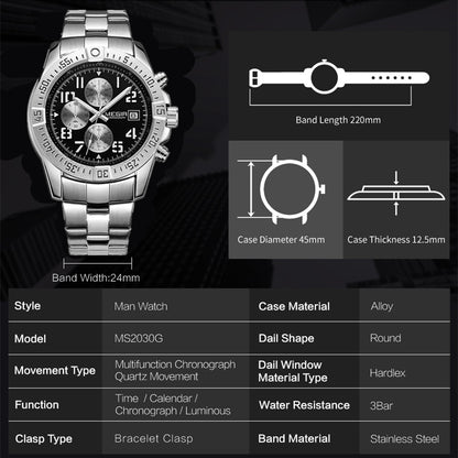 MEGIR Men's Business Quartz Watches Top Luxury Brand Casual Wristwatch Waterproof Date Clock Stainless Steel Man Chronograph