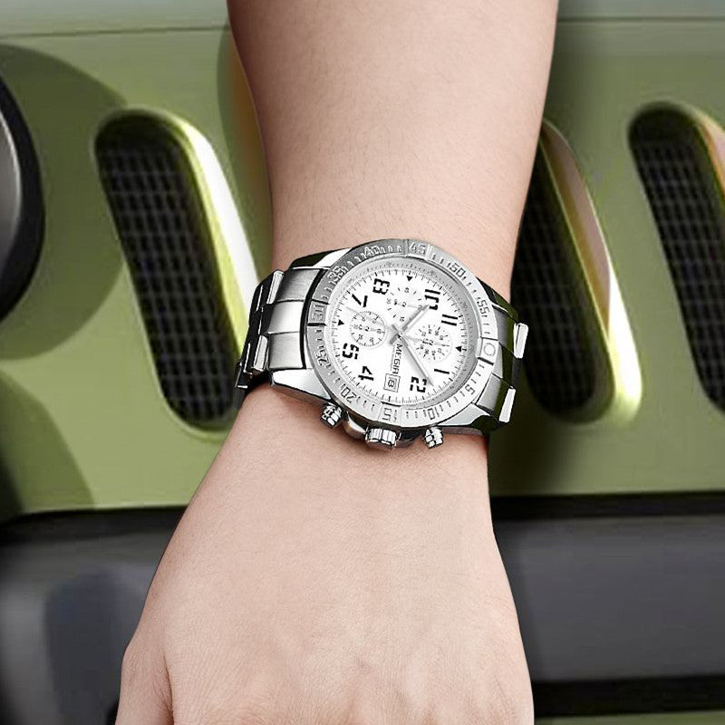 MEGIR Men's Business Quartz Watches Top Luxury Brand Casual Wristwatch Waterproof Date Clock Stainless Steel Man Chronograph