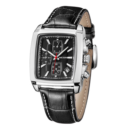 MEGIR Watch Men Business Wristwatch Rectangle Quartz Military Watches Waterproof Luminous Leather Casual Moda Clock Reloj Hombre