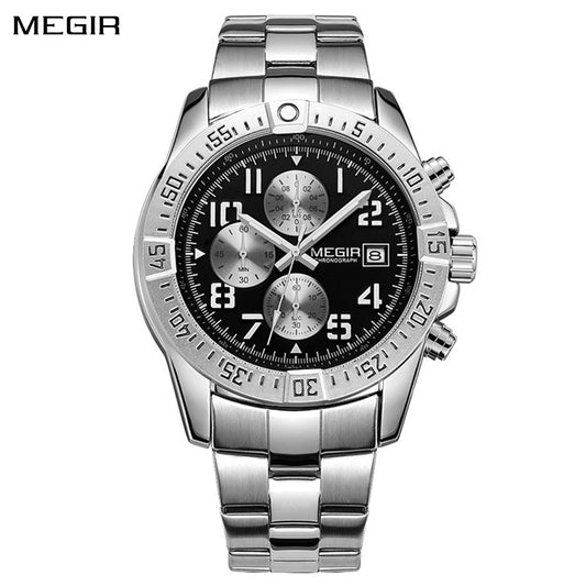 MEGIR Men's Business Quartz Watches Top Luxury Brand Casual Wristwatch Waterproof Date Clock Stainless Steel Man Chronograph