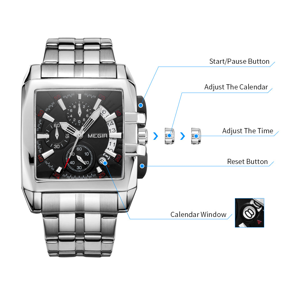 MEGIR Original Luxury Men Watch Stainless Steel Mens Quartz Wrist Watches Business Big Dial Wristwatches Relogio Masculino 2018