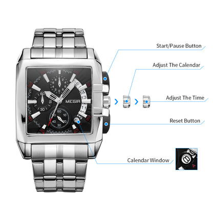 MEGIR Original Luxury Men Watch Stainless Steel Mens Quartz Wrist Watches Business Big Dial Wristwatches Relogio Masculino 2018