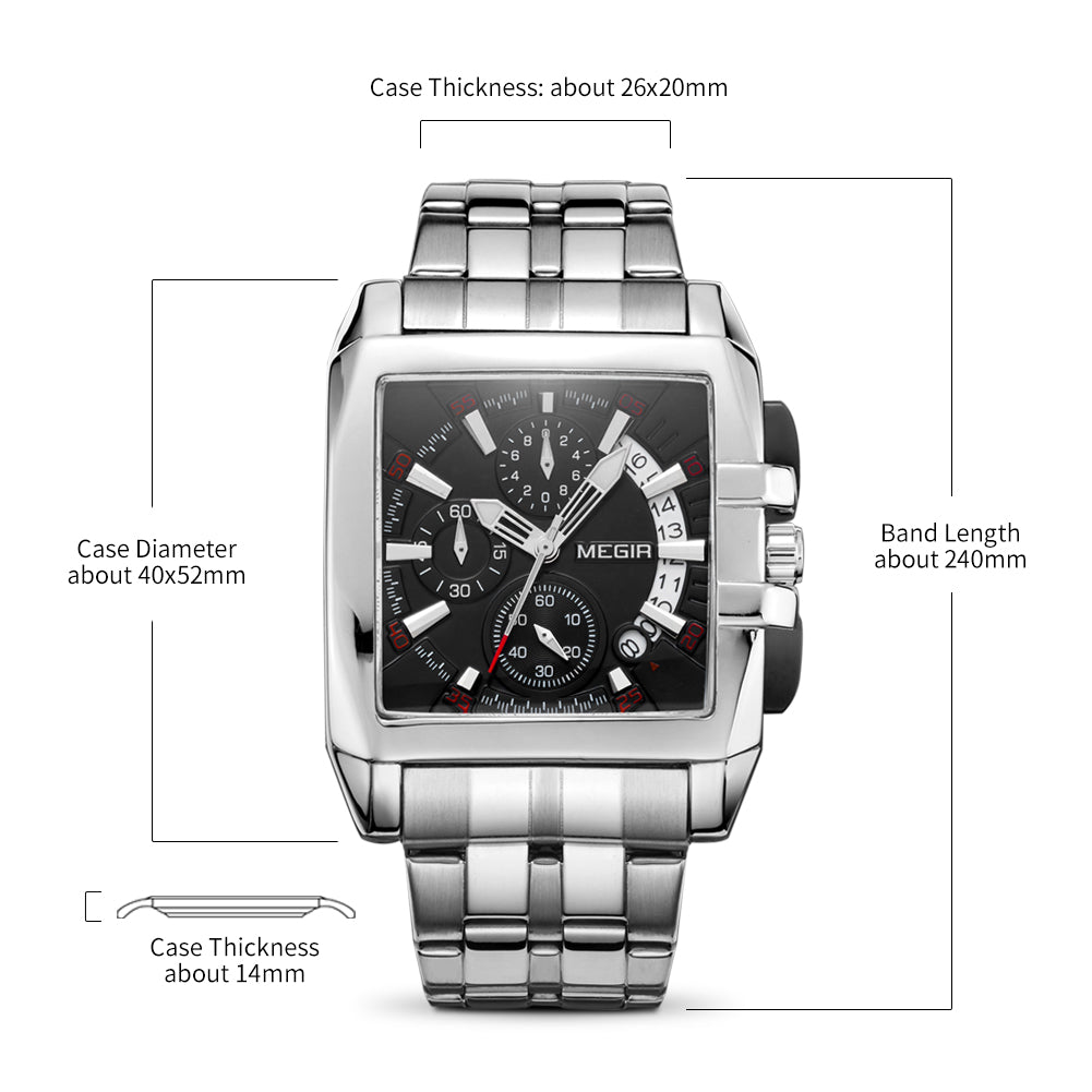 MEGIR Original Luxury Men Watch Stainless Steel Mens Quartz Wrist Watches Business Big Dial Wristwatches Relogio Masculino 2018