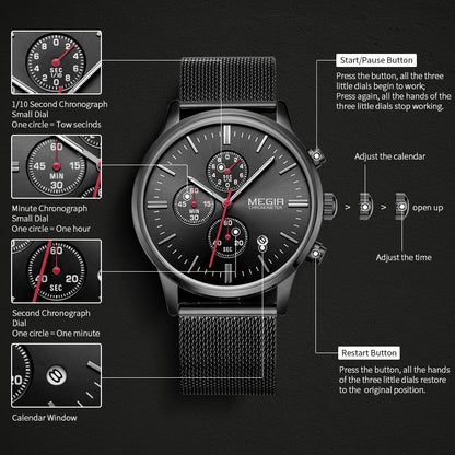 MEGIR Men's Quartz Watch Top Brand Luxury Wristwatch Waterproof Business Clock Date Wrist Watch Chronograph reloj hombre 2011