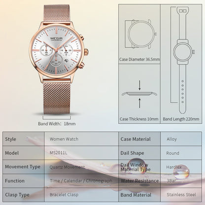 MEGIR Brand Luxury Women Watches Fashion Quartz Ladies Watch Sport Relogio Feminino Wristwatch Waterproof Dress Clock 2011
