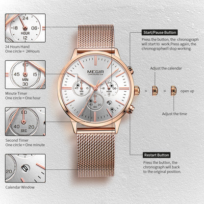 MEGIR Brand Luxury Women Watches Fashion Quartz Ladies Watch Sport Relogio Feminino Wristwatch Waterproof Dress Clock 2011