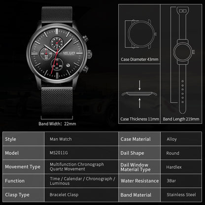 MEGIR Men's Quartz Watch Top Brand Luxury Wristwatch Waterproof Business Clock Date Wrist Watch Chronograph reloj hombre 2011