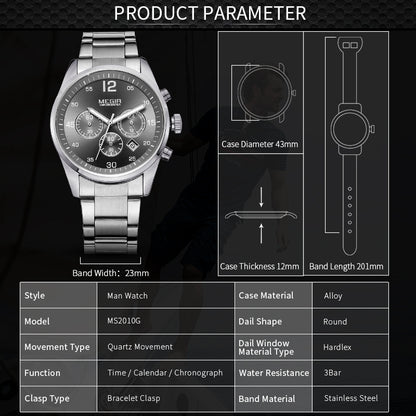 MEGIR Fashion Men Watches Luxury Stainless Steel Business Wristwatch Waterproof Date Quartz Man Clock Relogio Masculino