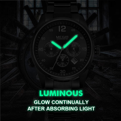 MEGIR Fashion Men Watches Luxury Stainless Steel Business Wristwatch Waterproof Date Quartz Man Clock Relogio Masculino