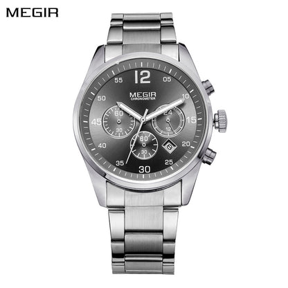 MEGIR Fashion Men Watches Luxury Stainless Steel Business Wristwatch Waterproof Date Quartz Man Clock Relogio Masculino