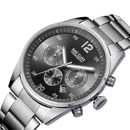 MEGIR Fashion Men Watches Luxury Stainless Steel Business Wristwatch Waterproof Date Quartz Man Clock Relogio Masculino