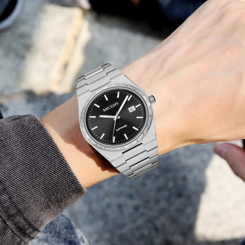 MEGIR Luxury Men Business Wrist Watch Stainless Steel Quartz Watches Waterproof Calendar Fashion Casual Wristwatch Reloj Hombre 8401