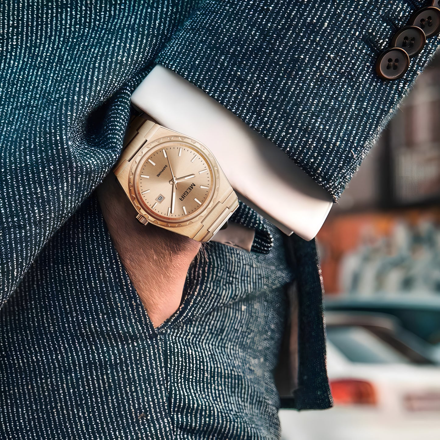 MEGIR Luxury Men Business Wrist Watch Stainless Steel Quartz Watches Waterproof Calendar Fashion Casual Wristwatch Reloj Hombre 8401