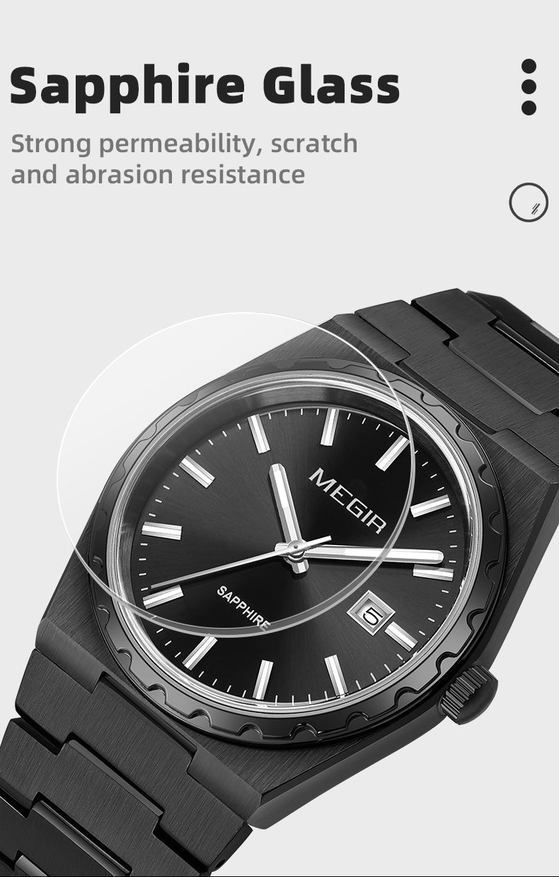 MEGIR Luxury Men Business Wrist Watch Stainless Steel Quartz Watches Waterproof Calendar Fashion Casual Wristwatch Reloj Hombre 8401