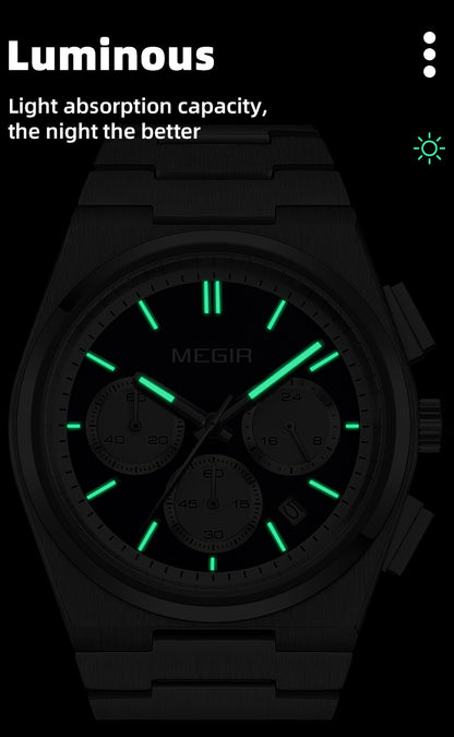 MEGIR Men's Business Watches Original Analogue Quartz Wrist Watch Luminous 5ATM Waterproof Steel Large Dial Clock Reloj Hombre