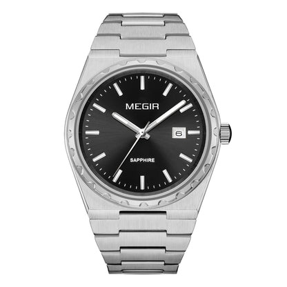 MEGIR Luxury Men Business Wrist Watch Stainless Steel Quartz Watches Waterproof Calendar Fashion Casual Wristwatch Reloj Hombre 8401