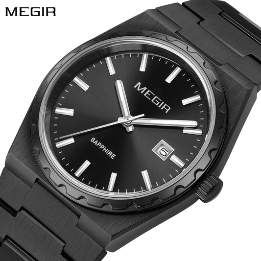 MEGIR Luxury Men Business Wrist Watch Stainless Steel Quartz Watches Waterproof Calendar Fashion Casual Wristwatch Reloj Hombre 8401