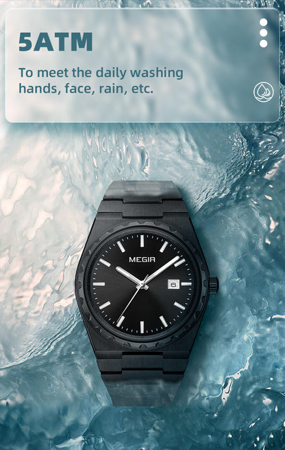 MEGIR Luxury Men Business Wrist Watch Stainless Steel Quartz Watches Waterproof Calendar Fashion Casual Wristwatch Reloj Hombre 8401
