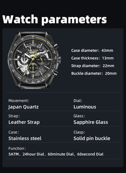 MEGIR Luxury Men's Business Casual Watches Leather Waterproof Quartz Chronograph Male Clock Wristwatch Relogio Masculino