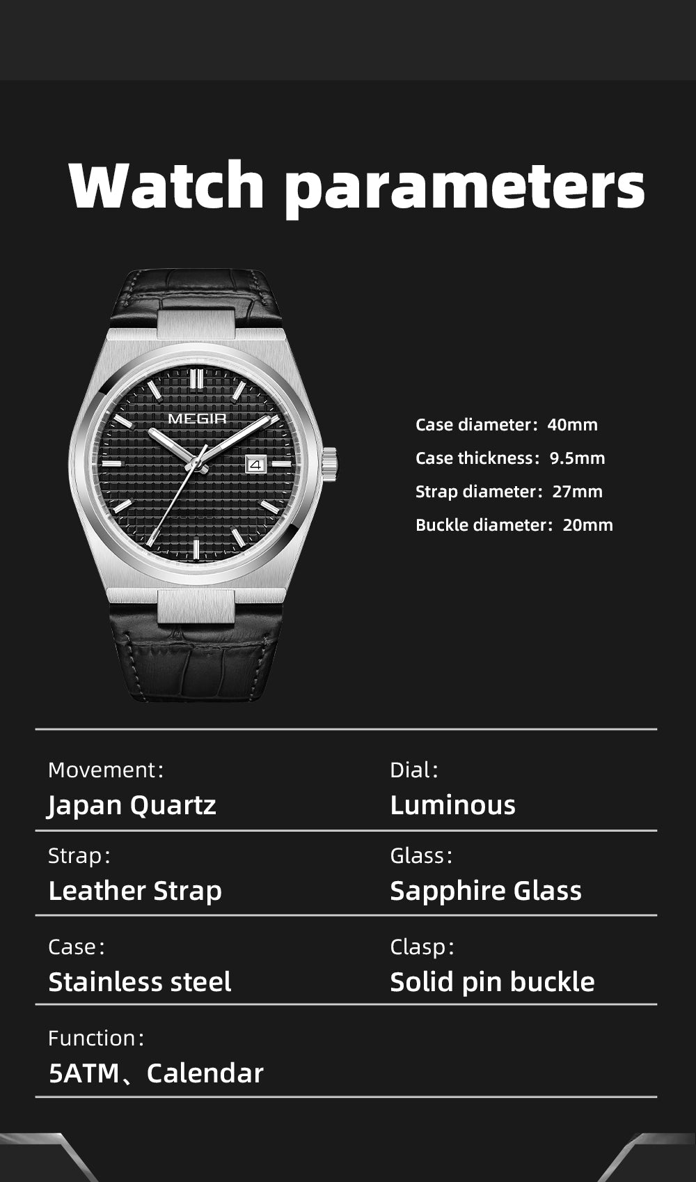 MEGIR Watches for Men Fashion Business Men's Wrist Watch Waterproof Leather Quartz Sport Wristwatch Date Clock Reloj Hombre