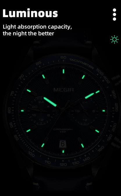 MEGIR Fashion Quartz Watch for Men Top Brand Luxury Sport Military Wristwatch Leather Strap Date Casual Clock Reloj Hombre 8407