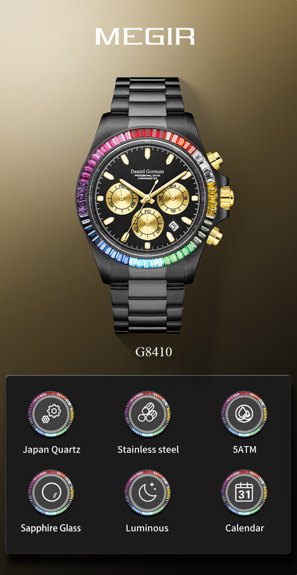 MEGIR Mens Watches Top Brand Luxury Business Wristwatches Stainless Steel Waterproof Date Quartz Chronograph Reloj Hombre 8410