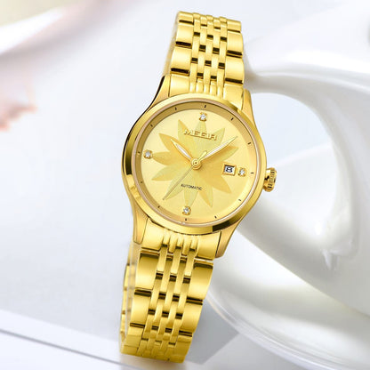 MEGIR Fashion Business Casual Watch for Women Sapphire Automatic Mechanical Wrist Watch Ladies Stainless Steel Female Date Clock