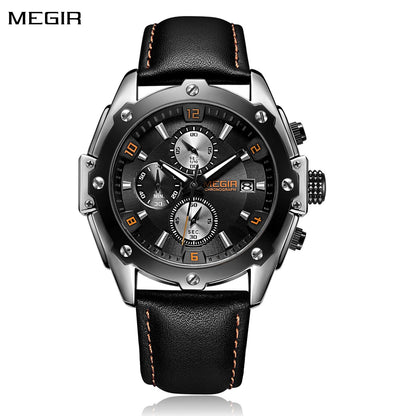 MEGIR Black Mens Watches Top Brand Luxury Chronograph Sports Quartz Wrist Watch Man Clock Waterproof Army Military Wristwatches