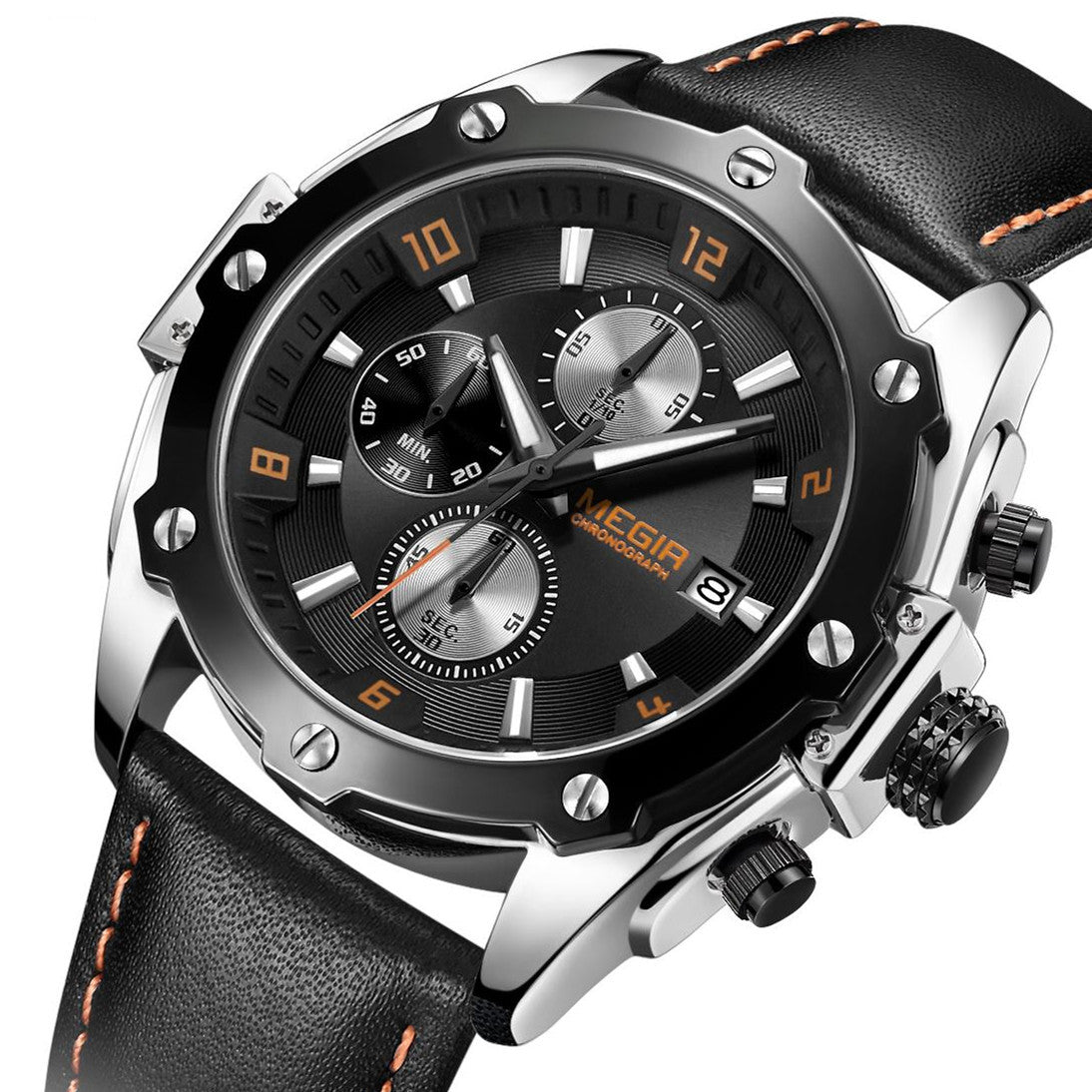 MEGIR Black Mens Watches Top Brand Luxury Chronograph Sports Quartz Wrist Watch Man Clock Waterproof Army Military Wristwatches