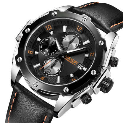 MEGIR Black Mens Watches Top Brand Luxury Chronograph Sports Quartz Wrist Watch Man Clock Waterproof Army Military Wristwatches