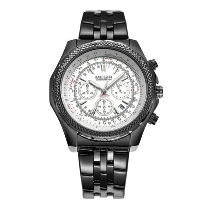 MEGIR Fashion Business Men's Watch Stainless Steel Quartz Wristwatch Calendar Big Dial Man Military Sports Chronograph Clock