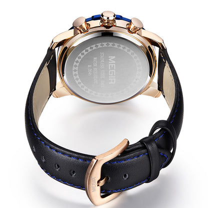 MEGIR Fashion Men's Quartz Watch Top Brand Luxury Business Casual Wristwatch Leather Strap Military Sports Watch Male Clock 2046