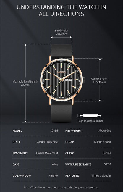 MEGIR Luxury Big Dial Mens Watch Fashion Quartz Casual Sport Wristwatch for Men Waterproof Week Date Display Clock Reloj Hombre