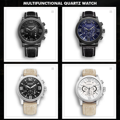 MEGIR Luxury Men's Watch Fashion Simple Casual Sports Watches for Mens Leather Strap Waterproof Quartz Chronograph Clock 3010
