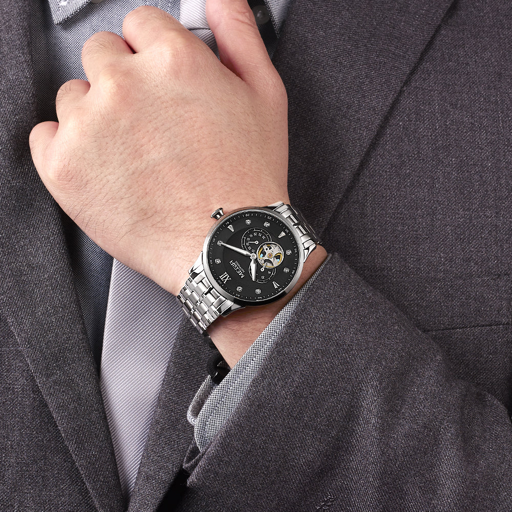 MEGIR Luxury Men Watches Stainless Steel Automatic Mechanical Watch Sapphire Steel Case Business WristWatch Montre Homme