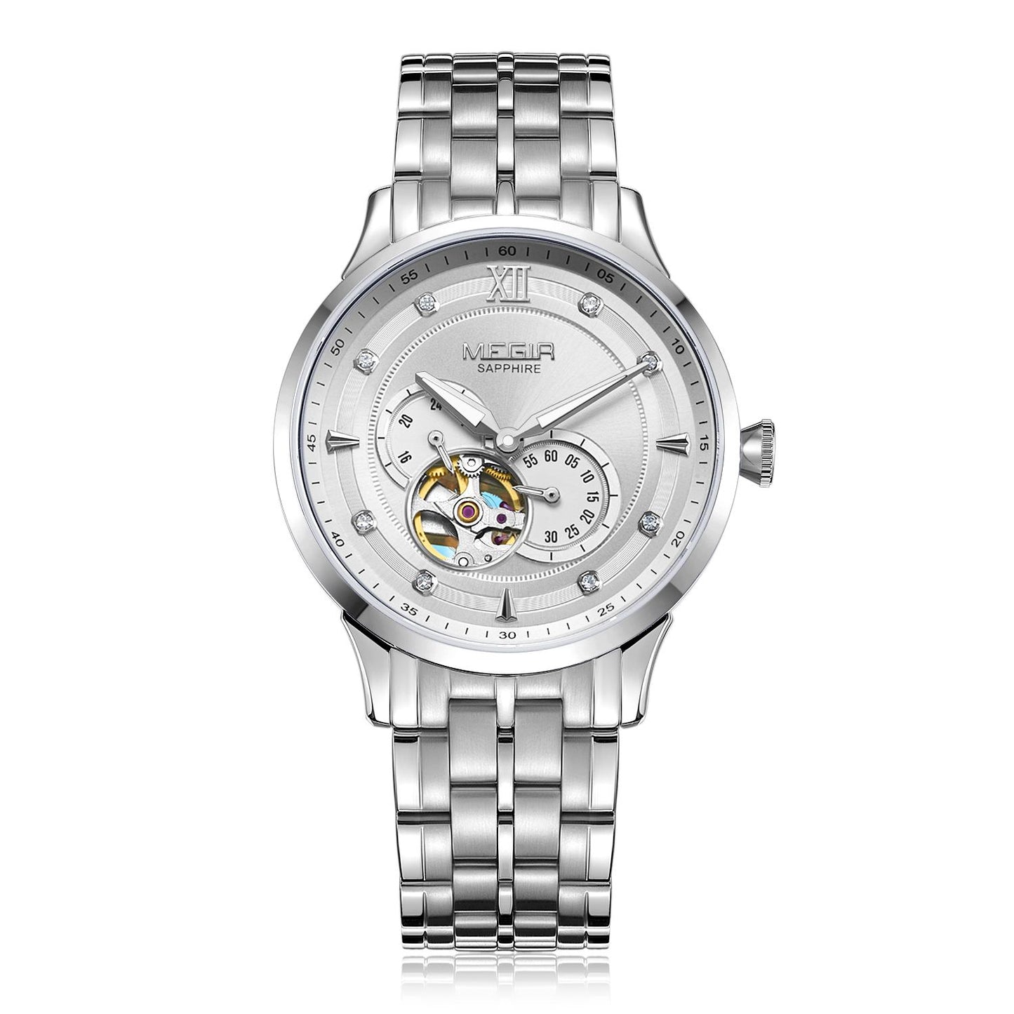 MEGIR Luxury Men Watches Stainless Steel Automatic Mechanical Watch Sapphire Steel Case Business WristWatch Montre Homme