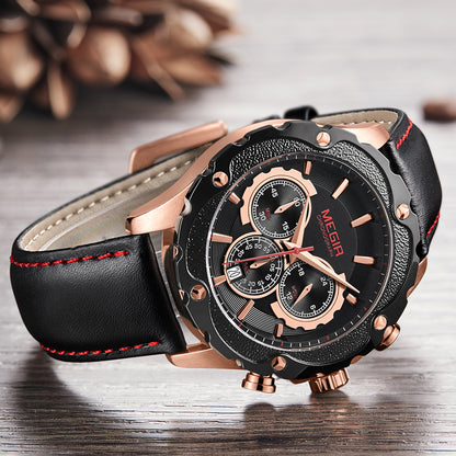 MEGIR Luxury Sports Watches for Men Waterproof Quartz Wrist Watch Chronograph Fashion Leather Military Clock Reloj Hombre 2070