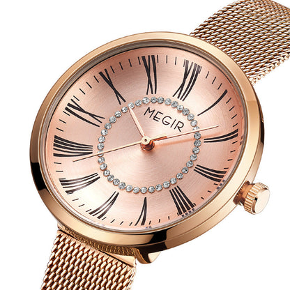 MEGIR Luxury Women Watches Fashion Quartz Watch Ladies Clock Stainless Steel Waterproof Female Watch Relogio Feminino 7014