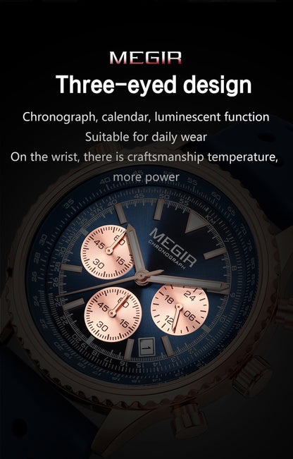 MEGIR Luxury Watches Men Fashion Silicone Band Quartz Military WristWatch Waterproof Big Dial Sport Chronograph with Date Clock