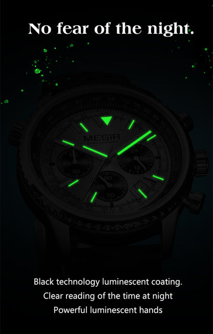 MEGIR Luxury Watches Men Fashion Silicone Band Quartz Military WristWatch Waterproof Big Dial Sport Chronograph with Date Clock