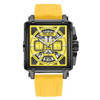 MEGIR Top Brand Men Watches Fashion Sport Military Chronograph Luminous Square Silicone Band Quartz Wristwatch Relogio Masculino